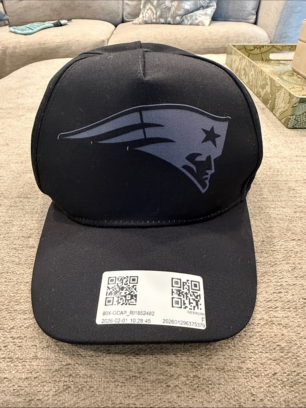 NWT - New England Patriots Black Snapback Hat with Grey Logo